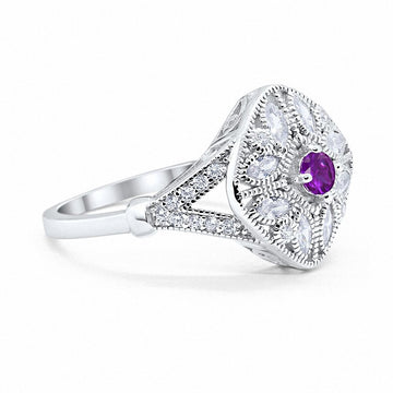Art Deco Ring Marquise Filigree Simulated Amethsyt CZ 925 Sterling Silver
